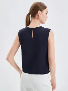 BizChic Women's Hollow Out Pleated Design Tank Top - Blue - View 10