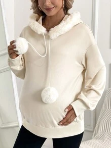 SHEIN 带球装饰的孕妇连帽衫，适合冬季