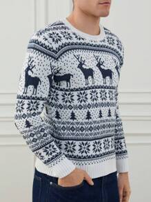 RueChic Men's Christmas Deer Pattern Long Sleeve Sweater - Multicolor - View 3