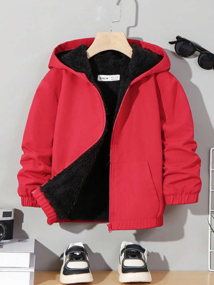 Toddler Boys' Casual Loose Fit Printed Fleece Hooded Jacket