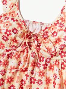 Soleia Women's Floral Print Tie Waist Ruffle Hem Decorated Blouse - Multicolor - View 6