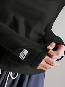 DAZY Cổ áo cao Màu thuần Bên trong Lông cừu Tay áo dài Áo thun - màu đen - Xem 5