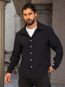Manfinity Homme Men's Plus Size Long Sleeve Shirt - Black - View 4