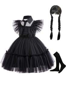 Glamorique Kids Young Girls Cosplay Flutter Sleeves Multi-Layer Tulle Glamorous Birthday Party Dress