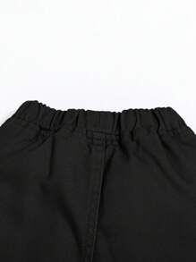 SHEIN 嬰兒男童帶蓋口袋戰鬥牛仔褲 - 黑色 - 查看 4