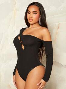 SHEIN SXY Asymmetrical Neck Asymmetrical Cut Out Bodysuit - Black - View 7