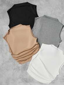 Calvaya Của phụ nữ Kích thước lớn Màu thuần Xếp li Áo ba lỗ - Nhiều màu - Xem 3