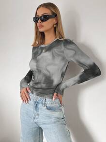 Siren Gaze Ladies' Tie Dye Slim Fit T-Shirt Winter Casual Spring - Grey - View 4
