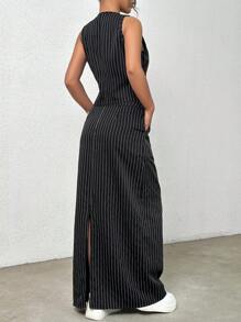 SHEIN Unity Sọc Bộ đồ Áo vest & Bộ váy - màu đen - Xem 2