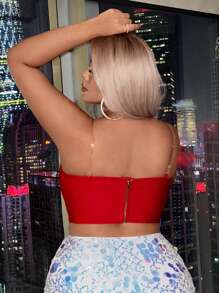 SHEIN SXY Top tubo con corte hueco y vendaje sexy para mujeres de talla grande para el Día de San Valentín - Rojo - Ver 3