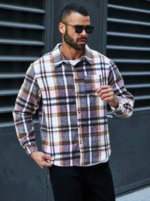 Manfinity Homme Men's Plus Size Checked Long Sleeve Shirt - Pink - View 4