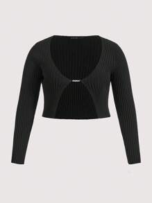 SHEIN ICON Talla grande Jersey crop con diseño de diamante de imitación - Negro - Ver 1
