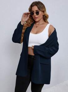 EMERY ROSE Kích thước lớn Của phụ nữ Khối màu Cổ áo tây Áo vest Áo khoác - Màu xanh hải quân - Xem 6