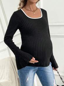 SHEIN Maternity Color Block Round Neck Flare Sleeve T-shirt