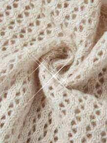 SHEIN ICON 女款純色針織麻花鏤空喇叭袖短版毛衣 - 杏色 - 查看 12