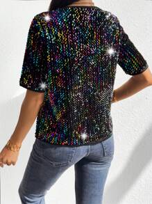 Calvaya Women's Sequined Short Sleeve T-shirt