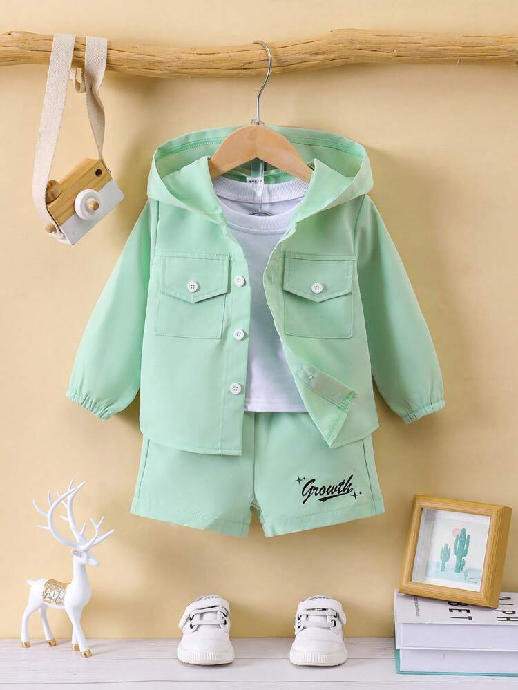 Baby Boys' Hooded Jumpsuit With Text Print