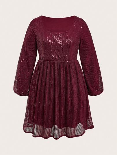 SHEIN Clasi Plus Lantern Sleeve Sequin Dress