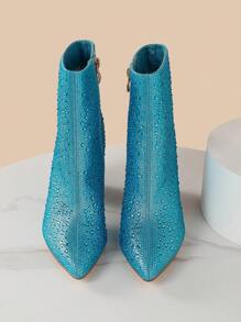 女性時尚水鑽短靴 - 水鴨藍 - 查看 7