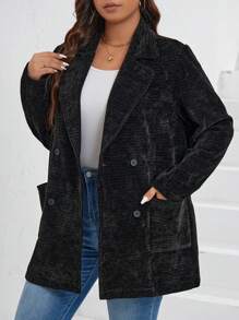 EMERY ROSE Women's Plus Size Notched Collar Double-breasted Suit Jacket - Dark Grey - View 5