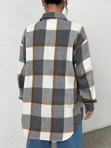 SHEIN Unity 女士格紋襯衫領羊毛外套 - 淺灰色 - 查看 2