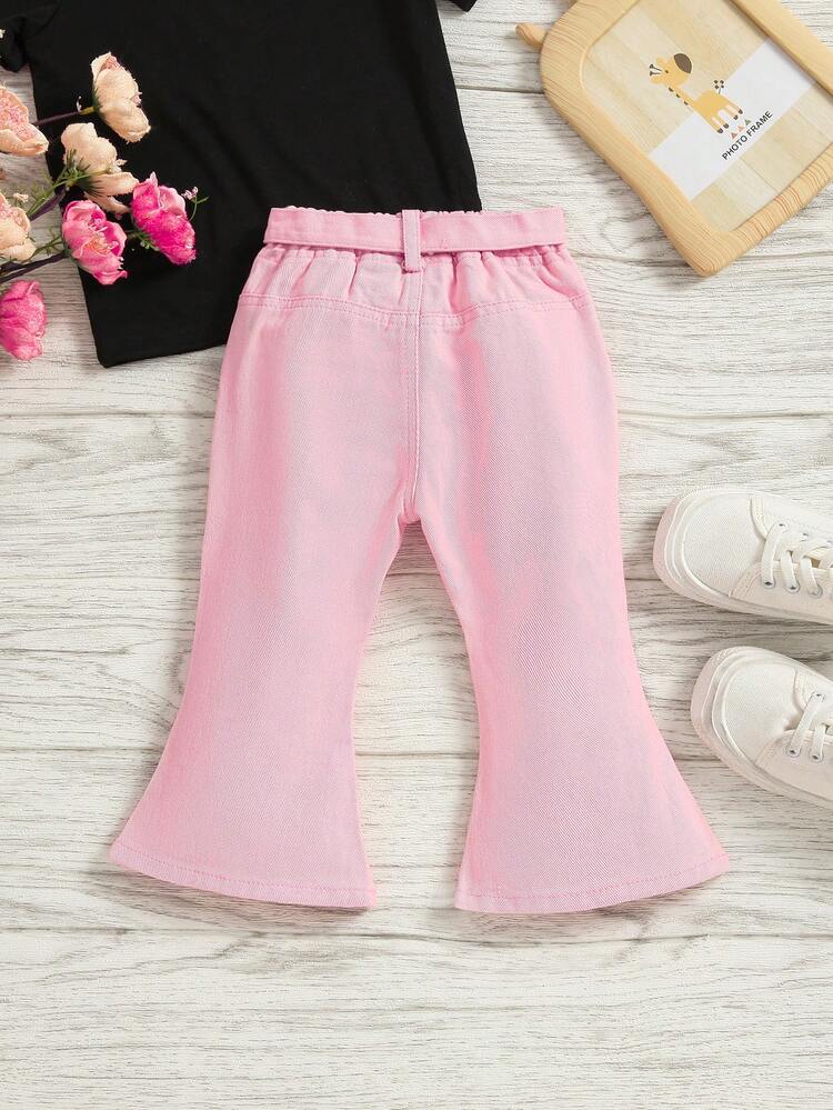 Baby Girls' Fashionable And Versatile Denim Flared Pants