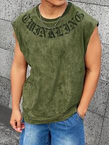 Manfinity LEGND 男士字母印花圓領背心 - 軍綠色 - 查看 3