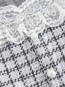 SHEIN MOD 女士格紋蕾絲拼接連衣裙 - 黑與白 - 查看 4