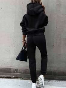 SHEIN Essnce Women's Plain Hooded Sweatsuit With Sweatpants, 2pcs/Set