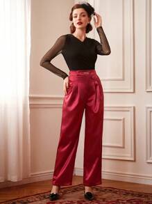 SHEIN DECDS Retro Xa ten Trang trí kim loại Quần chân thẳng - màu nâu - Xem 5