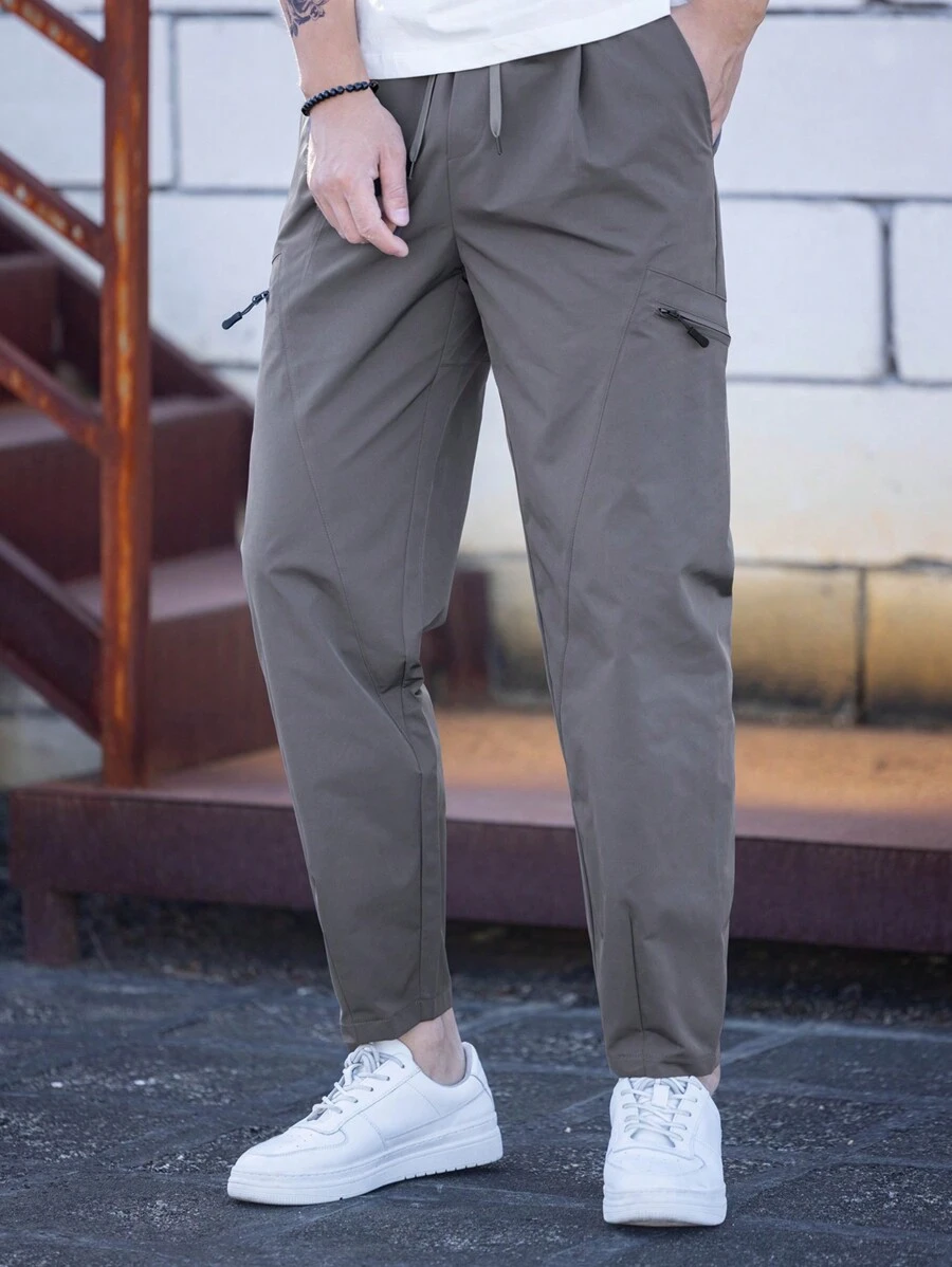 Manfinity Hypemode 男士純色休閒褲 - 灰色 - 查看 1