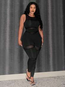 Slaydiva Women's Sexy Mesh Contrast Jumpsuit For Autumn - Black - View 4