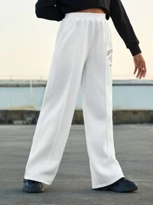 SHEIN Tween Girl Letter Printed Straight-Leg Sweatpants - White - View 5