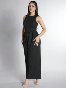 SHEIN PETITE Sleeveless Wide Leg Jumpsuit - Black - View 3