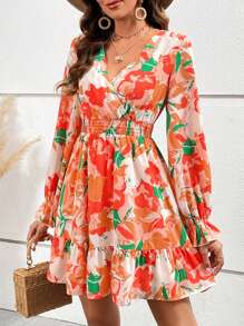 SHEIN VCAY Của phụ nữ In hoa Ruffle Đầm - Nhiều màu - Xem 1