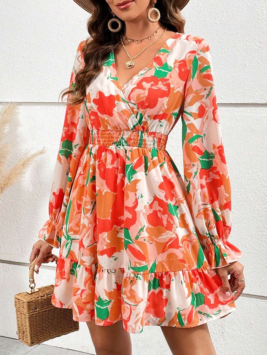 SHEIN VCAY Của phụ nữ In hoa Ruffle Đầm - Nhiều màu - Xem 1
