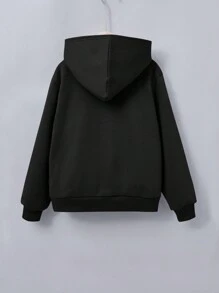 SHEIN 補間女孩寬鬆休閒字母印花 T 卹連帽保暖運動衛衣拼布細節運動褲兩件套 - 黑色 - 查看 10