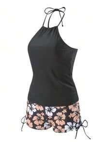 Swim Lushoire Summer Beach Women's Floral Print Vest Cami Bikini