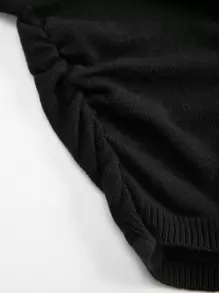 SHEIN Unity Flower Decor Off-The-Shoulder Knit Pullover Fall Winter Sweater - Black - View 3