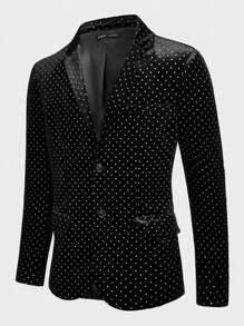 Manfinity VCAY Men's Black Velvet Blazer With Polka Dots - Multicolor - View 2