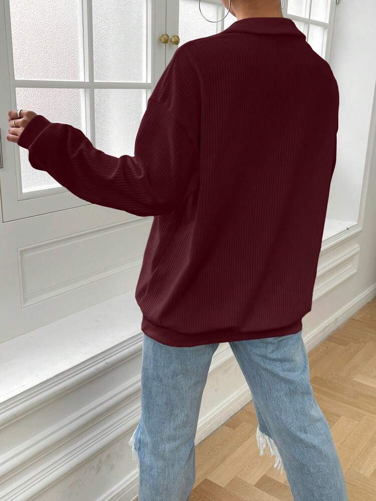 Half-Zip Drop Shoulder Casual Pullover Sweatshirt