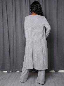 Slaydiva Home Basics Fleece Strip Casual Versatile Cardigan Jacket Camisole Jumpsuit Women's Two-Piece Set - Grey - View 2