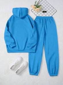 INAWLY 下肩設計,束口連帽衛衣和褲子套裝