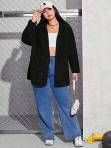 SHEIN EZwear Kích thước lớn áo có mũ Sang trọng Áo khoác Với Đã vá - màu đen - Xem 5