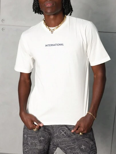 SHEIN Camiseta manga curta Casual Internacional Confort Masculino Algodão Branco