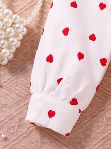 SHEIN 年轻女孩心形印花彼得潘领衬衫 - 白色 - 查看 3