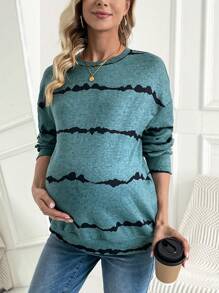SHEIN Maternity Floral Drop Shoulder Sweatshirt, For Winter - Green - View 2