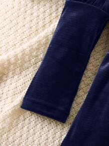 SHEIN Nhỏ bé Cô gái Nhung Đầm Với Tay áo chân cừu - Màu xanh hải quân - Xem 4