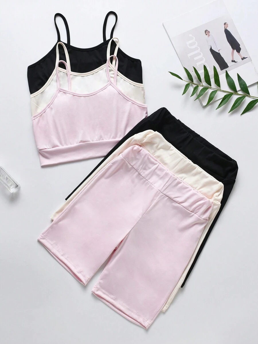 Tween Girl Solid Color Tank Top & Shorts Two Piece Set - Multicolor - View 1