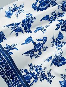 SHEIN Little Girls' Floral Print Spaghetti Strap Dress And Ruffle Hem Jacket Set - Blue and White - View 4